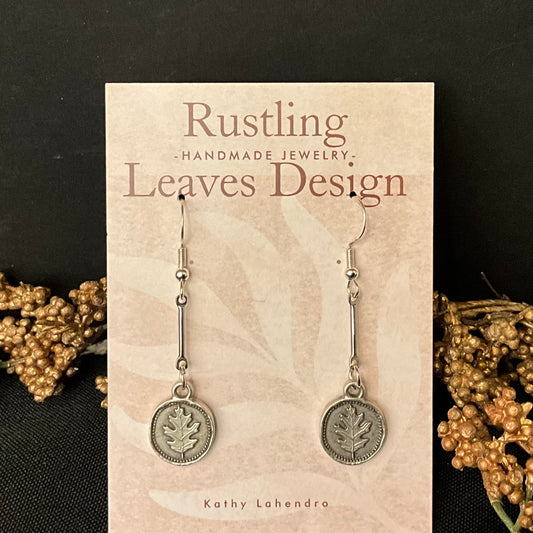 Petite Pewter Earrings Oak Leaf Design