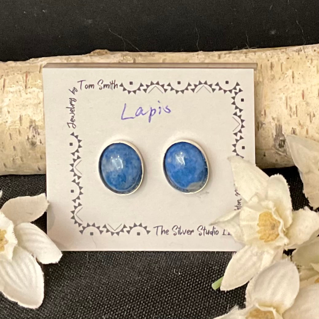 8x10 Silver Post Earrings Denim Lapis
