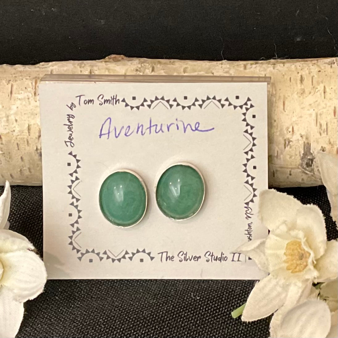 8x10 Silver Post Earrings Aventurine