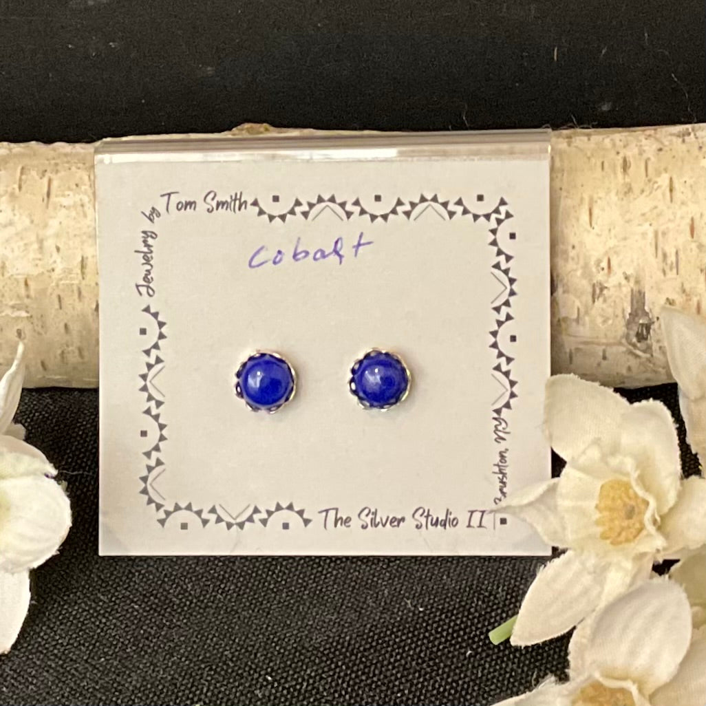 6mm Silver Post Earrings Cobalt