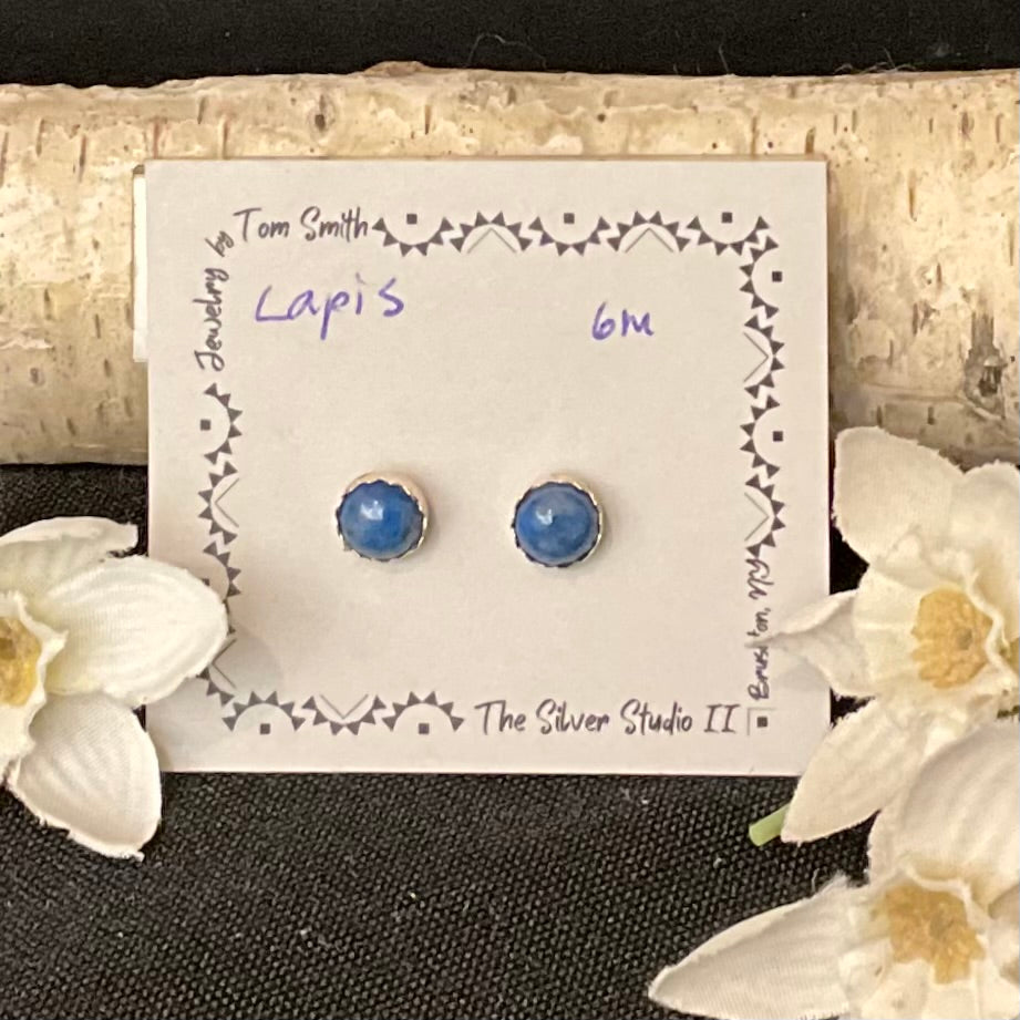 6mm Silver Post Earrings Lapis Lazuli