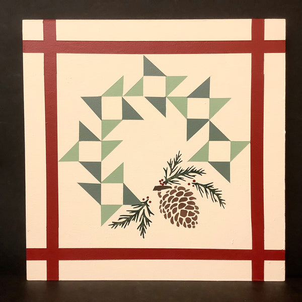 Barn Quilt Pinecone Wreath 1’x1’