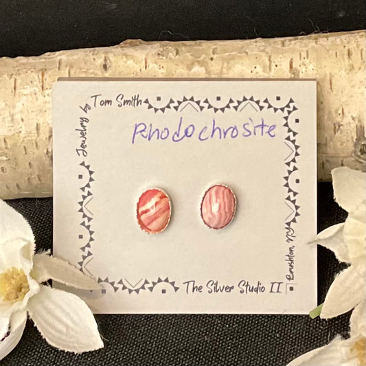 8x6 Silver Post Earrings Rhodochrosite