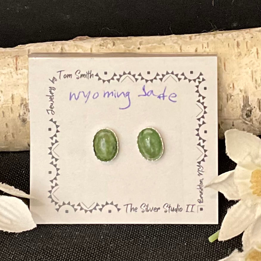 8x6 Silver Post Earrings Wyoming Jade