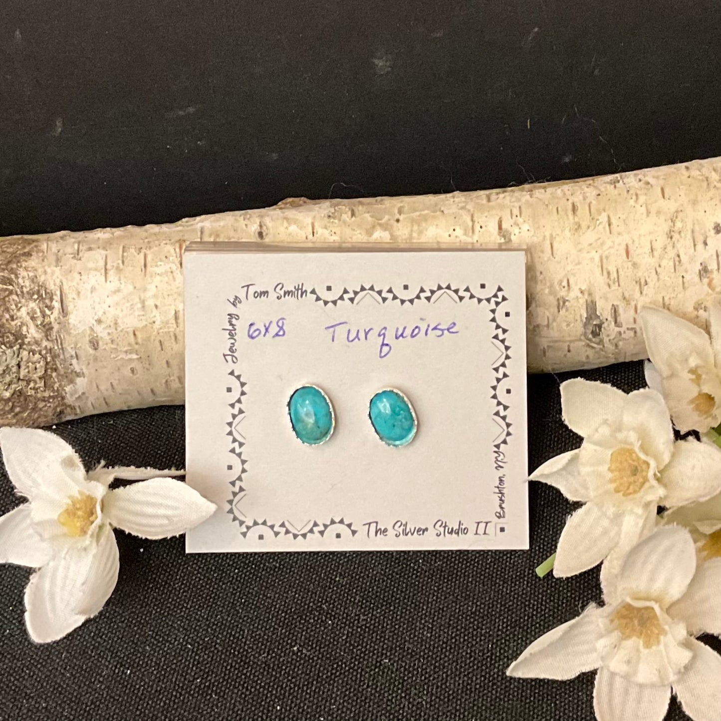 8x6 Silver Post Earrings Turquoise