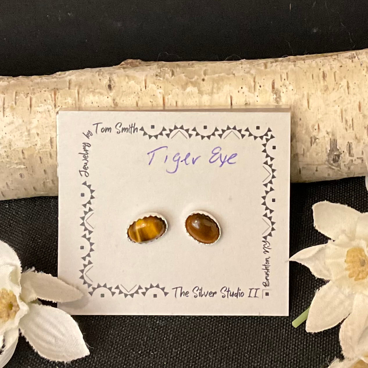 8x6 Silver Post Earring Tiger Eye