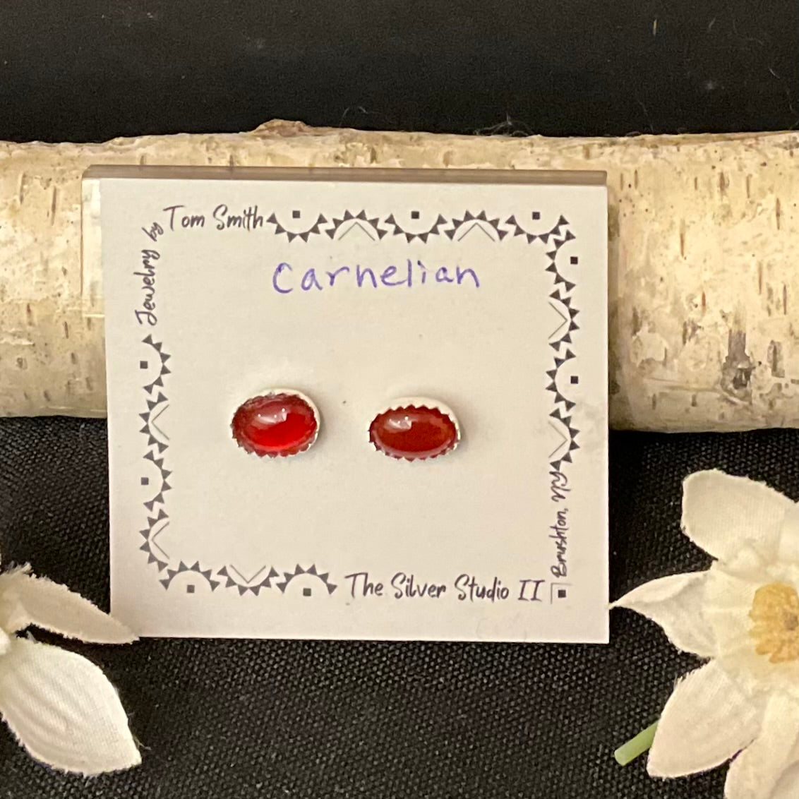 8x6 Silver Post Earring Carnelian