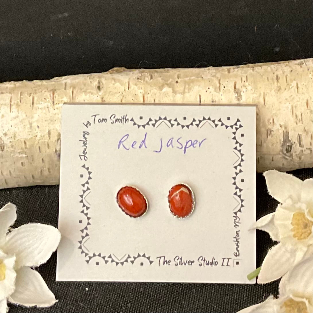 8x6 Silver Post Earrings Red Jasper