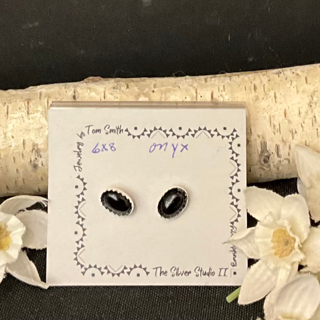 8x6 Silver Post Earring Black Onyx