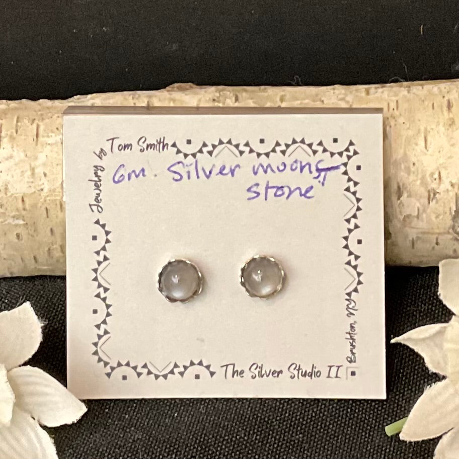 5mm Silver Post Earrings Silver Moonstone