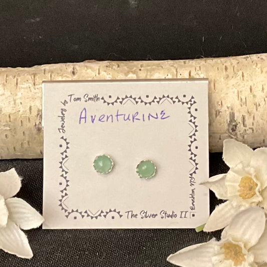 5mm Silver Post Earrings Aventurine