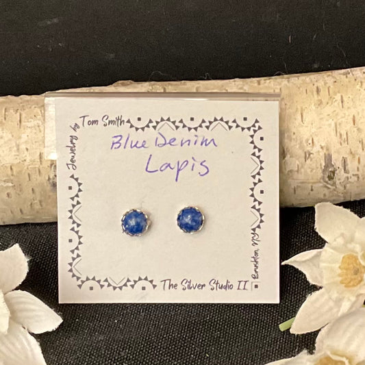 5mm Silver Post Earrings Denim Lapis
