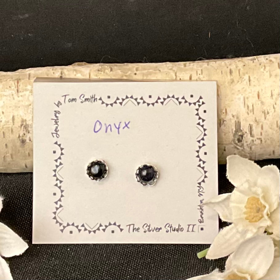 5mm Silver Post Earrings Black Onyx