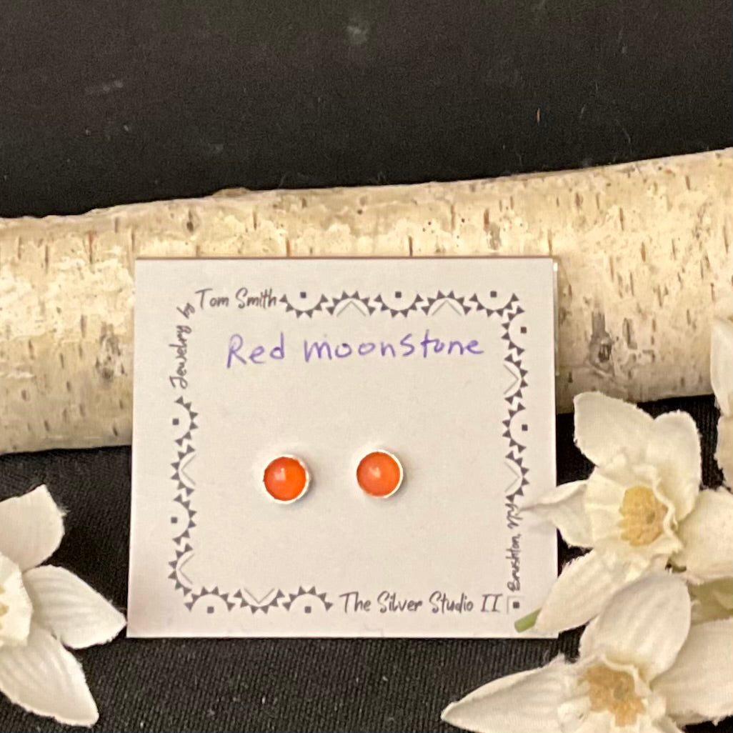 5mm Silver Post Earrings Red Moonstone