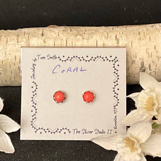5mm Silver Post Earrings Coral