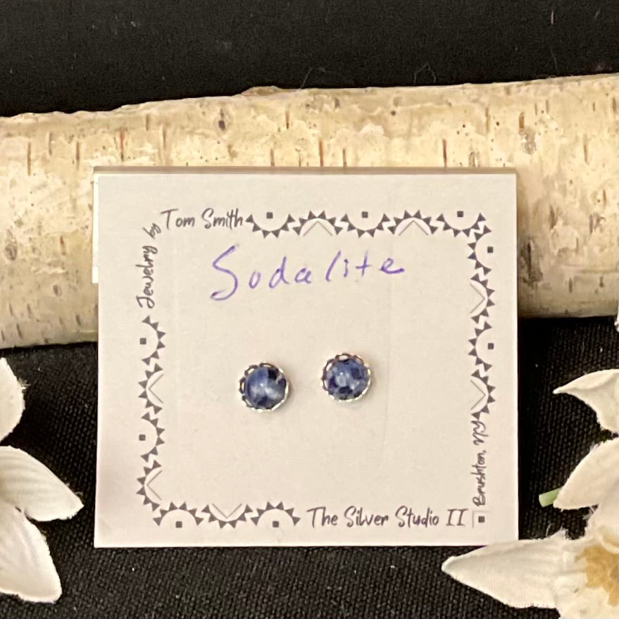 5mm Silver Post Earrings Sodalite