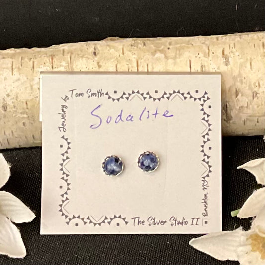 5mm Silver Post Earrings Sodalite