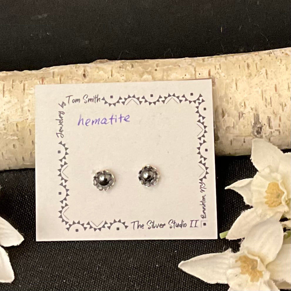 5mm Silver Post Earrings Hematite
