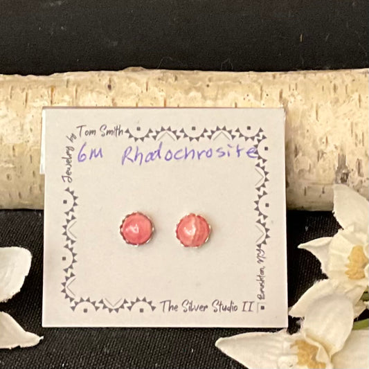 5mm Silver Post Earrings Rhodochrosite