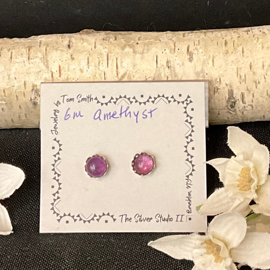 5mm Silver Post Earrings Amethyst