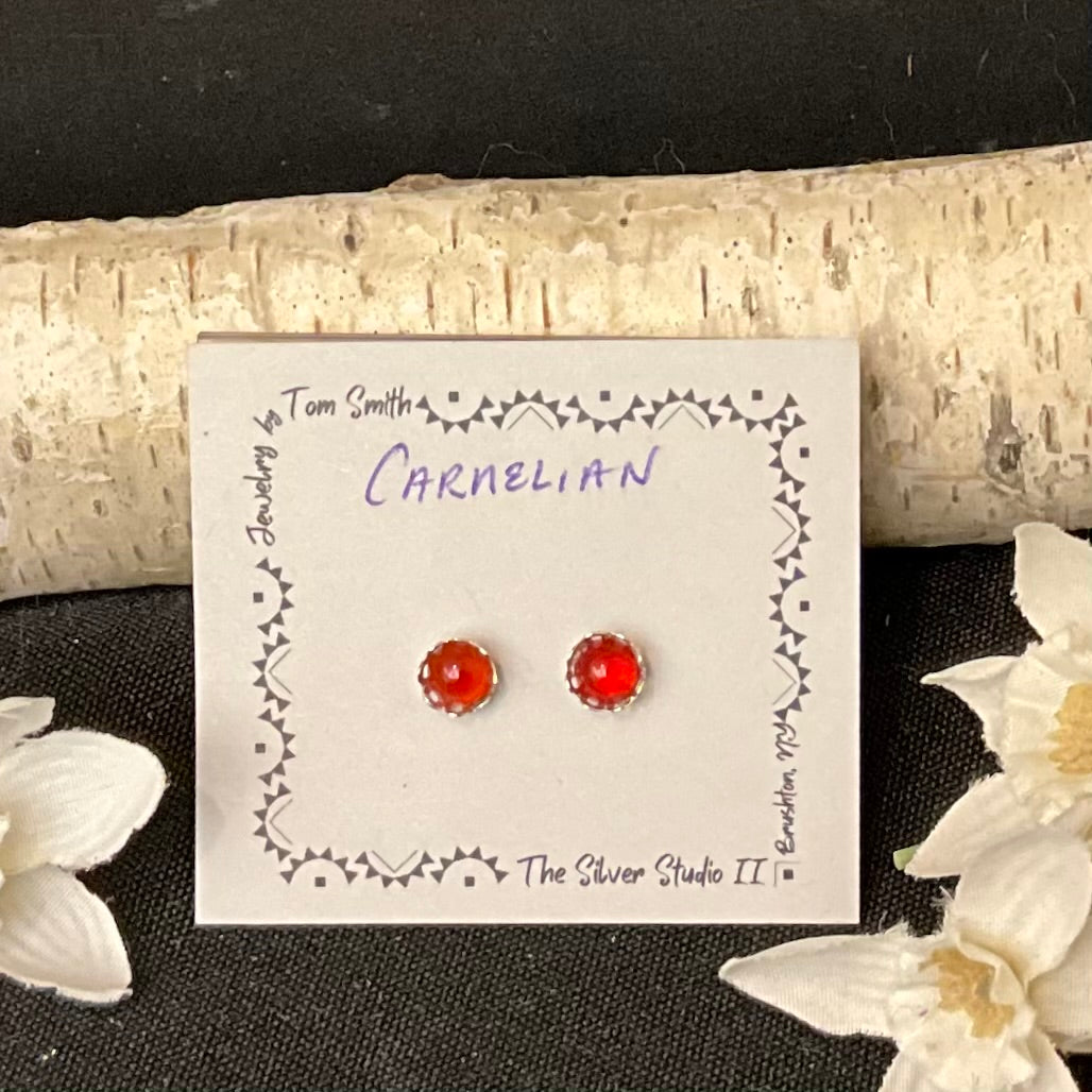 5mm Silver Post Earrings Carnelian
