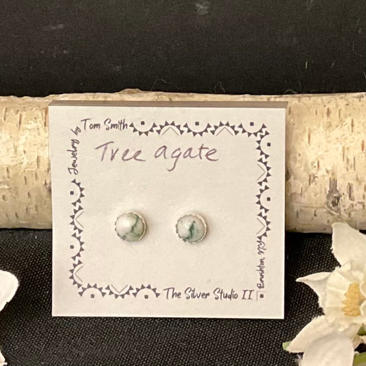 5mm Silver Post Earrings Tree Agate