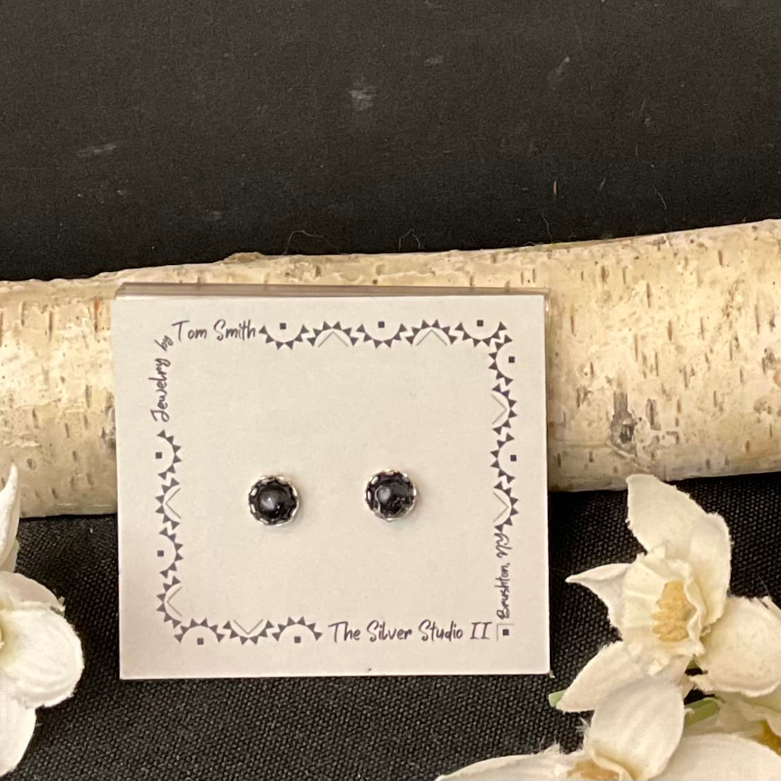 5mm Silver Post Earrings Blue Goldstone