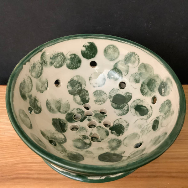 Footed Berry Bowl in Green & Cream