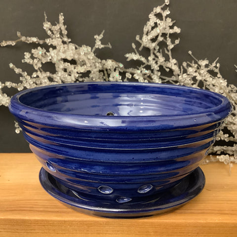 Large Footed Berry Bowl Cobalt Blue