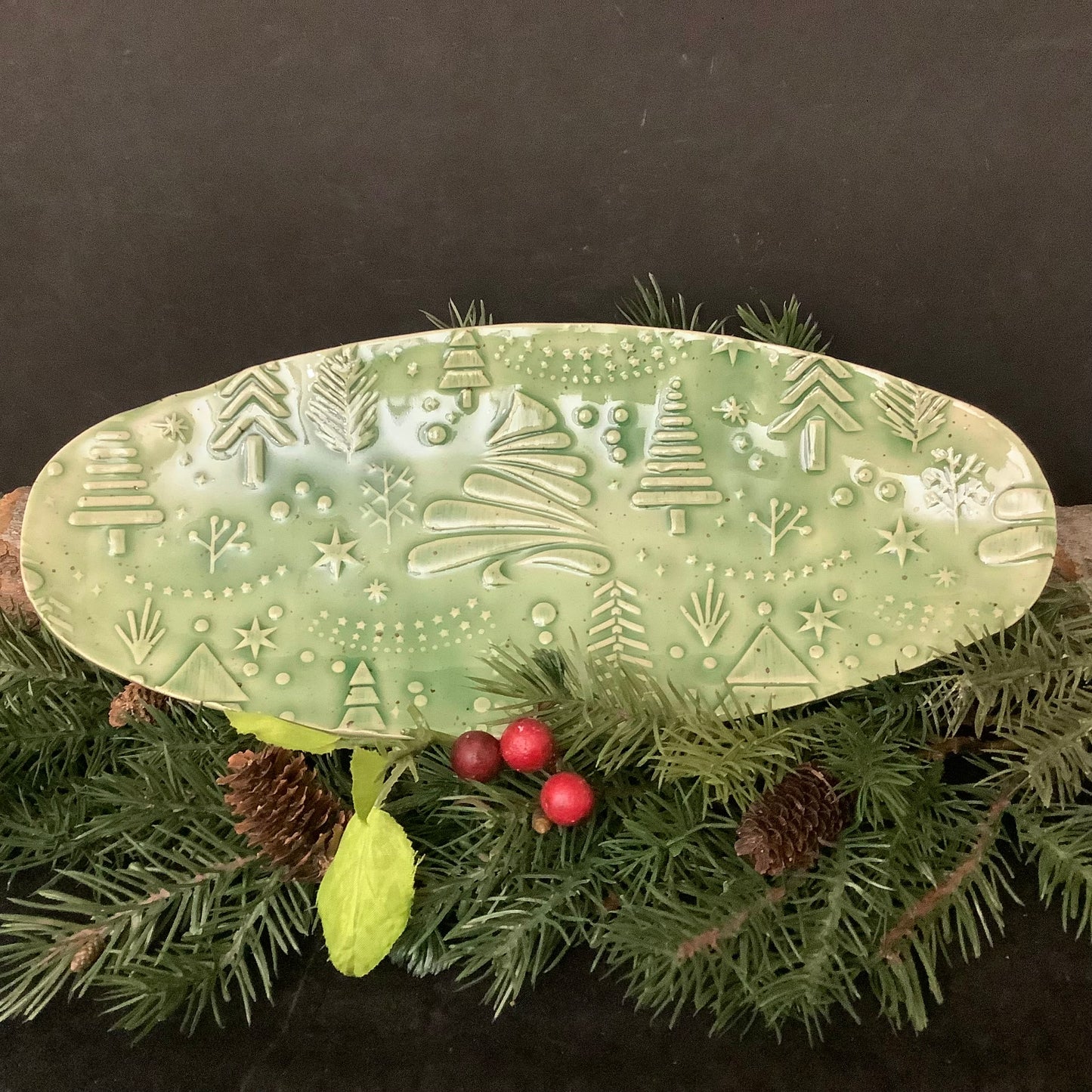 Green Oval Christmas Tray