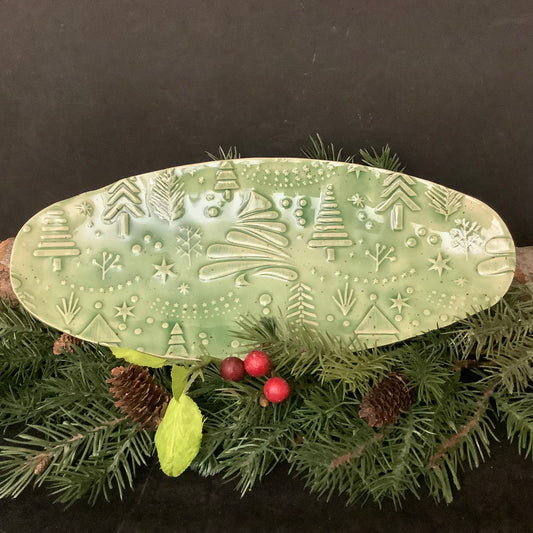 Green Oval Christmas Tray