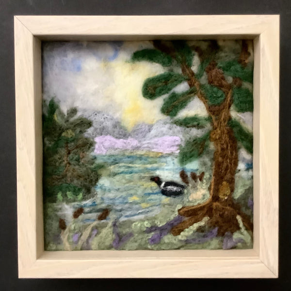 “Loon Lake” Hand Felted Framed Art