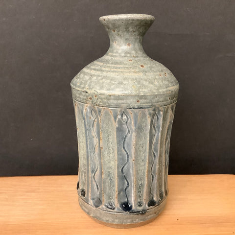 Stoneware Bottle Blue Glaze Carved