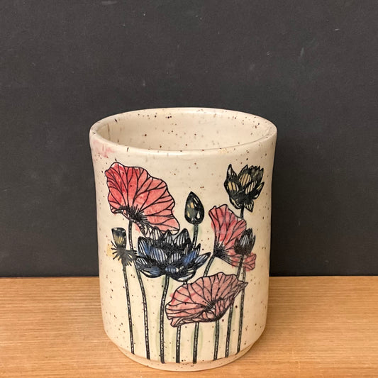 Tumbler - Red Poppies on Cream