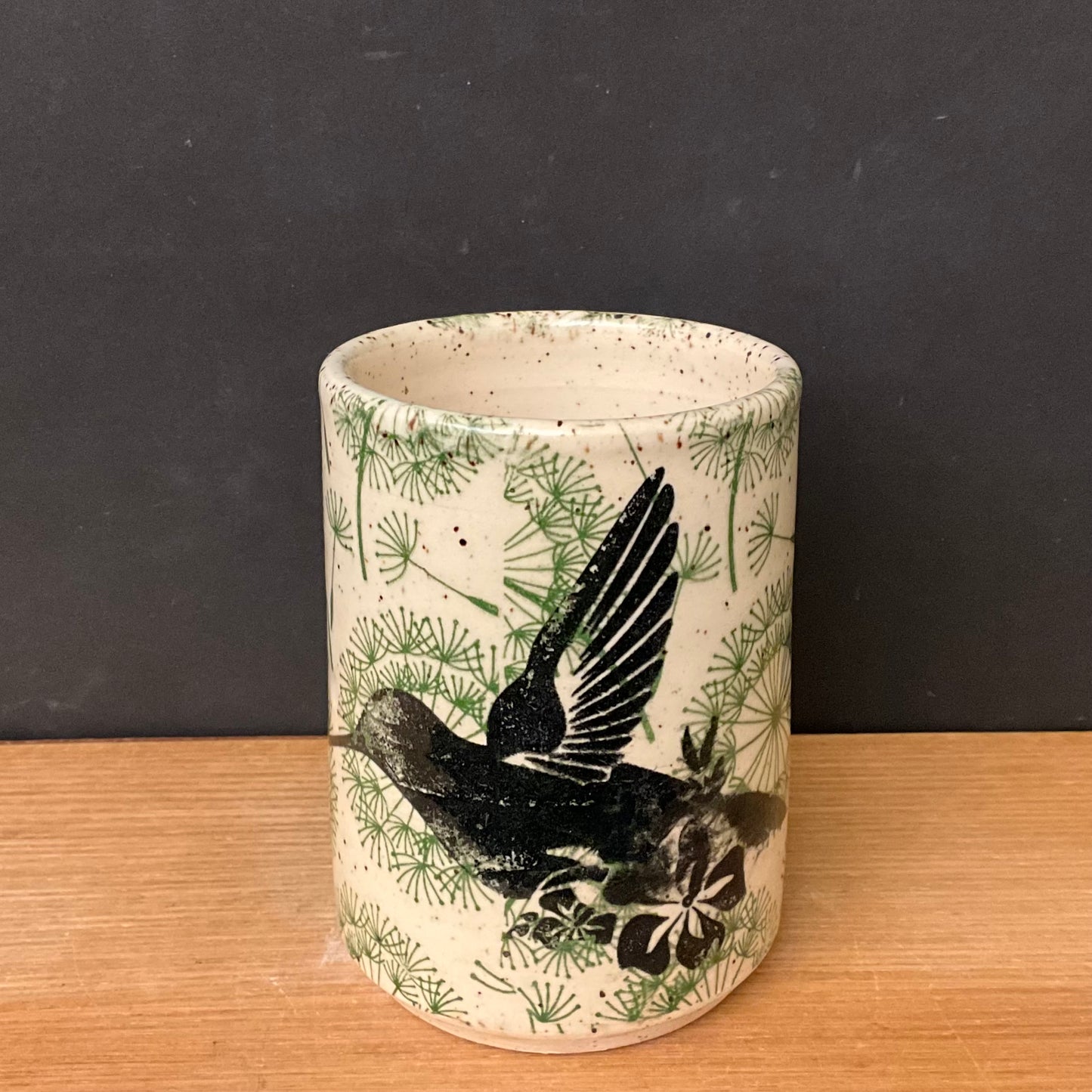 Tumbler with Hummingbird Silhouette on Green Dandelions