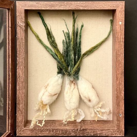Hand Felted Shadowbox Summer Garden Onions