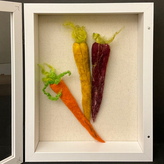 Hand Felted Shadowbox "Summer Garden" Carrots