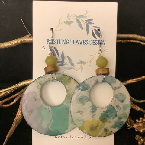 Paper and Resin watercolor pastel hoop earring