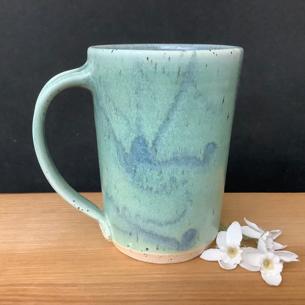 Tall Mug Celadon w Blue Splashes