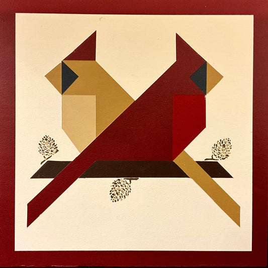 2 Sided Barn Quilt Cardinal Pair/ Cardinal and Yellow Flowers  1' x 1'