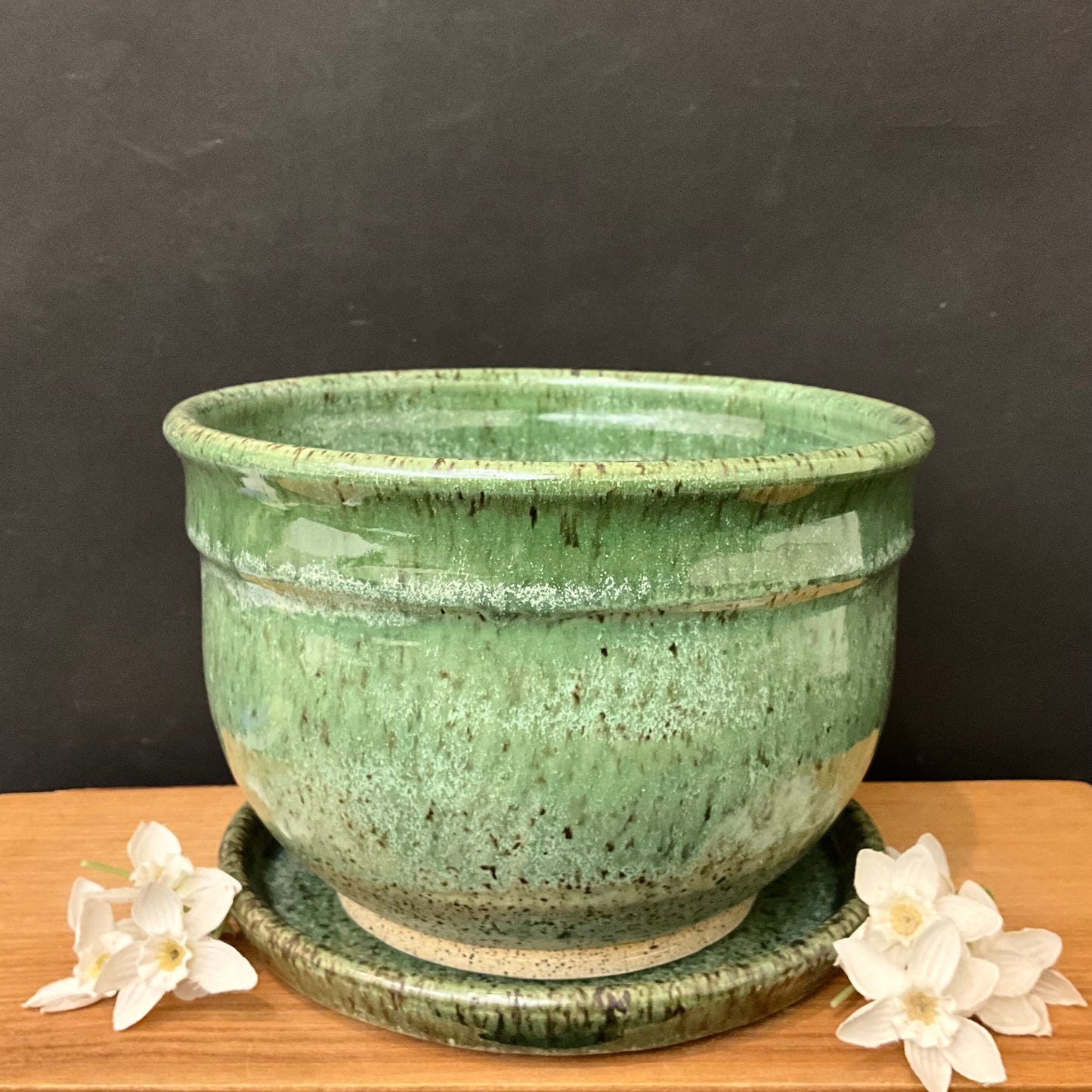 Speckled Green Glazed Planter - Large