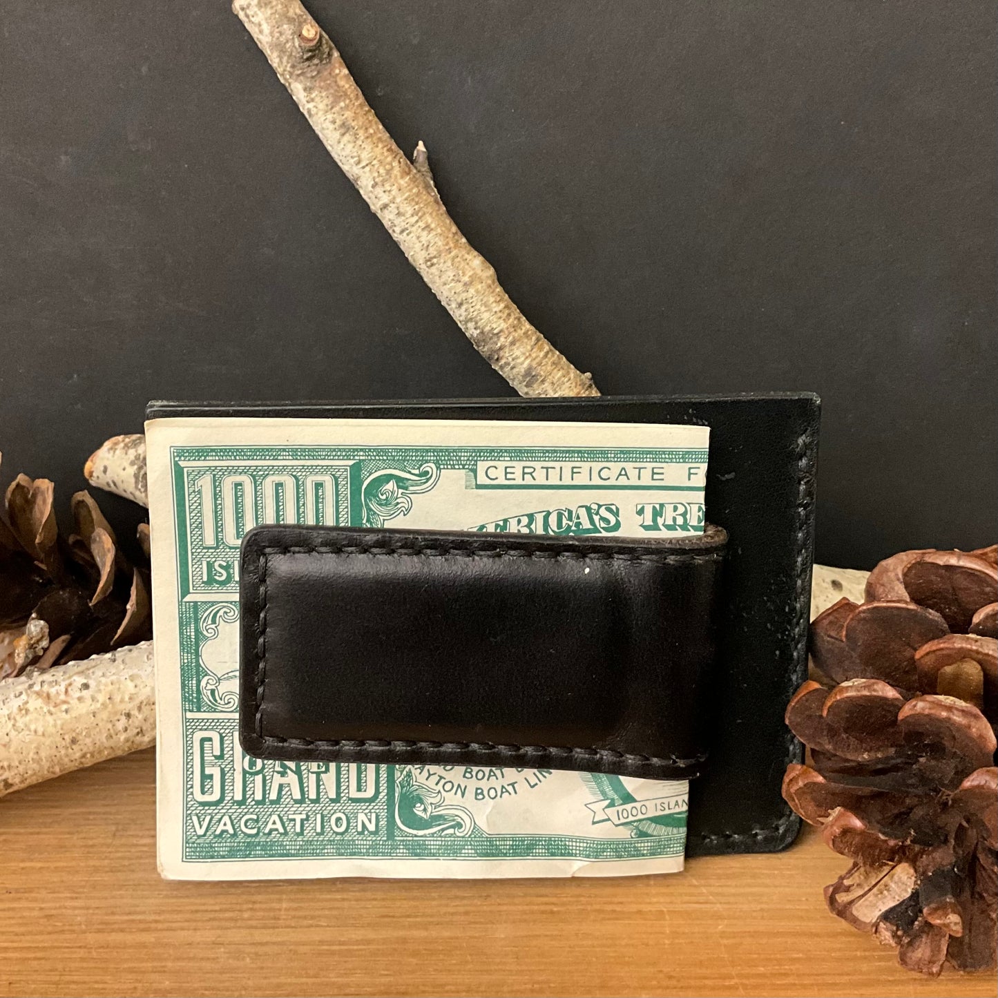 Leather Magnetic Money Clip Black Brown