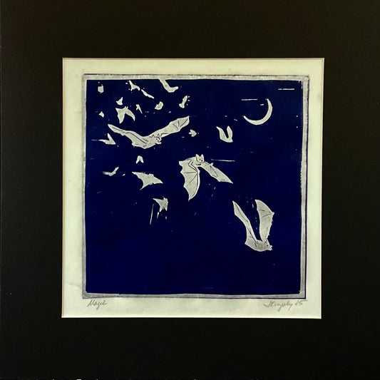 “Magic” Rubber Block Print Blue and Gray with Mat