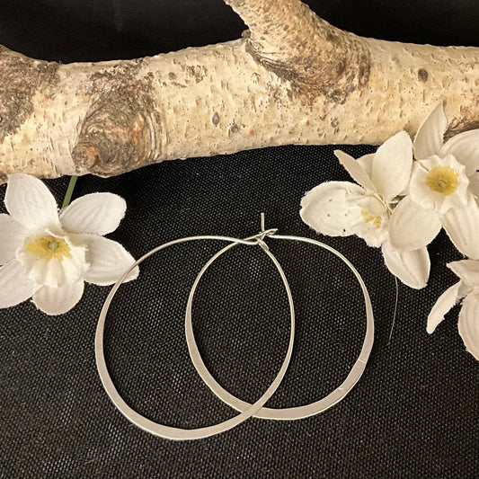 1 1/2” Flat Hoop Sterling Silver Earrings