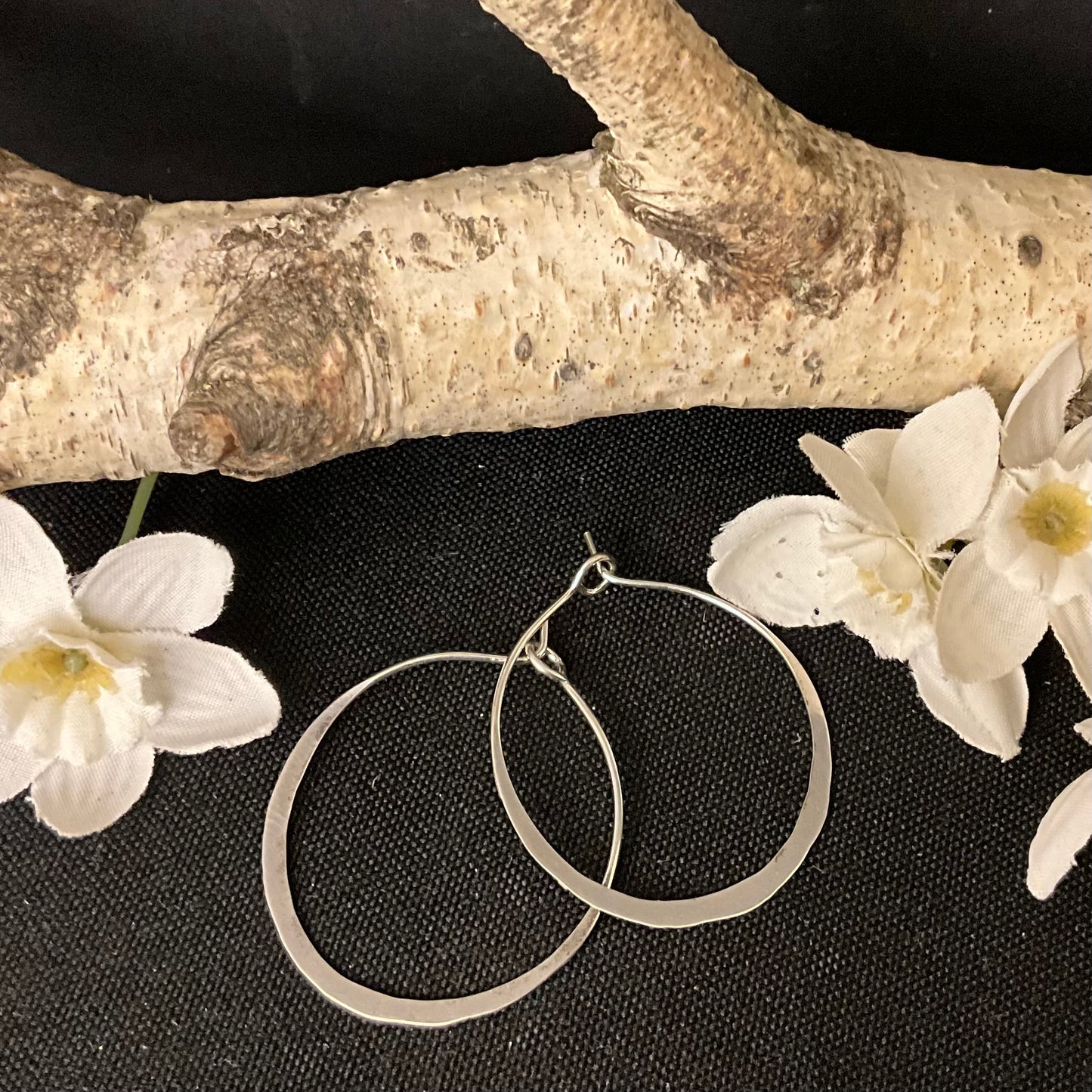 1 1/8”Flat Hoop Sterling Silver Earrings