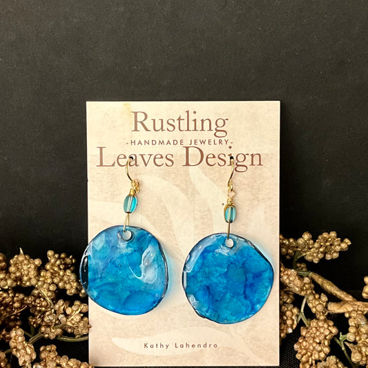 Wavy Indigo Resin Disc Earrings