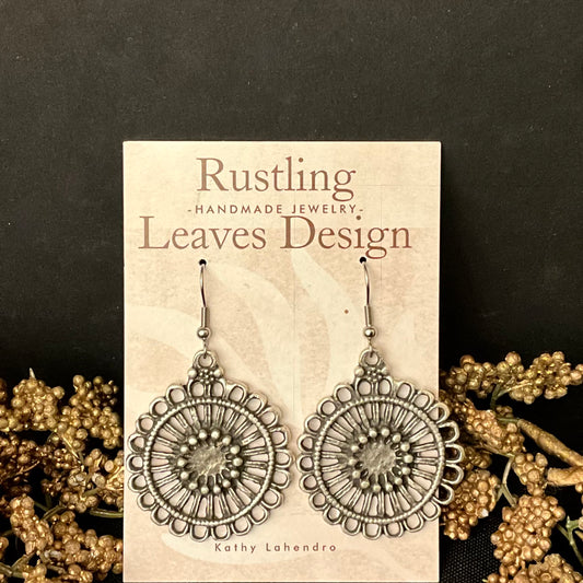 Large Pewter Disc Earrings with Ornate Design