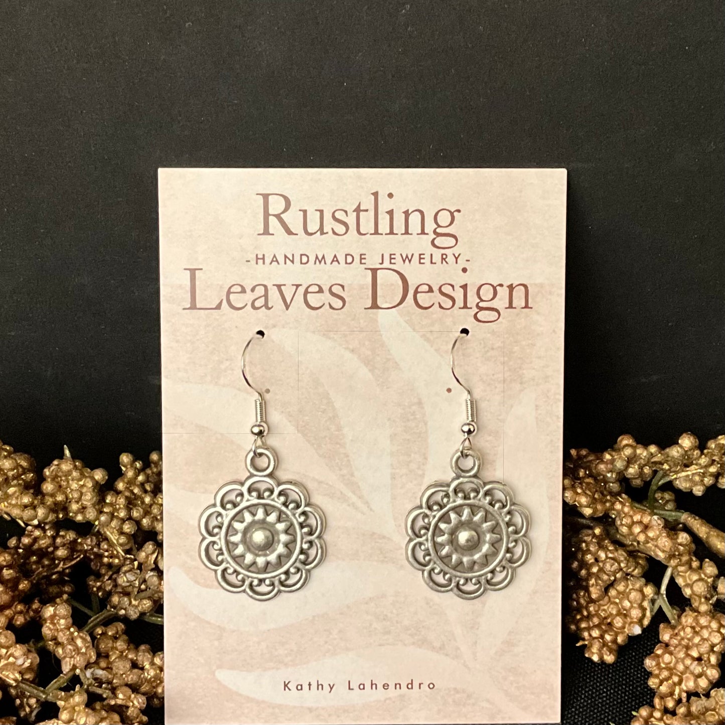 Pewter Disc Earrings with Ornate Design