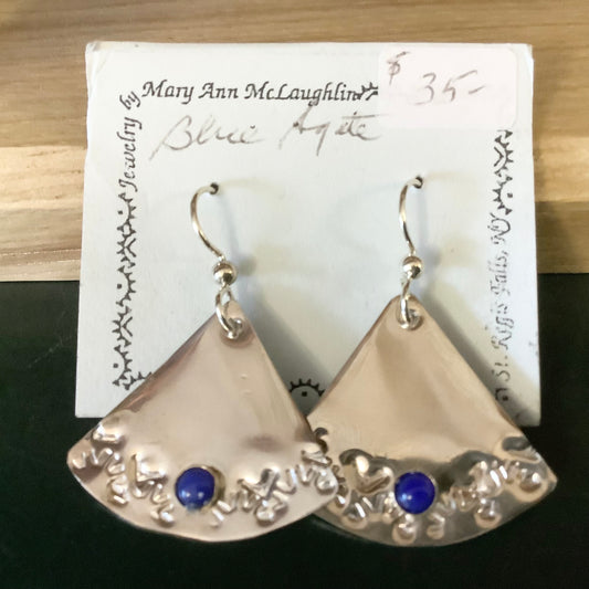 Stamped Fan Earrings Blue Agate
