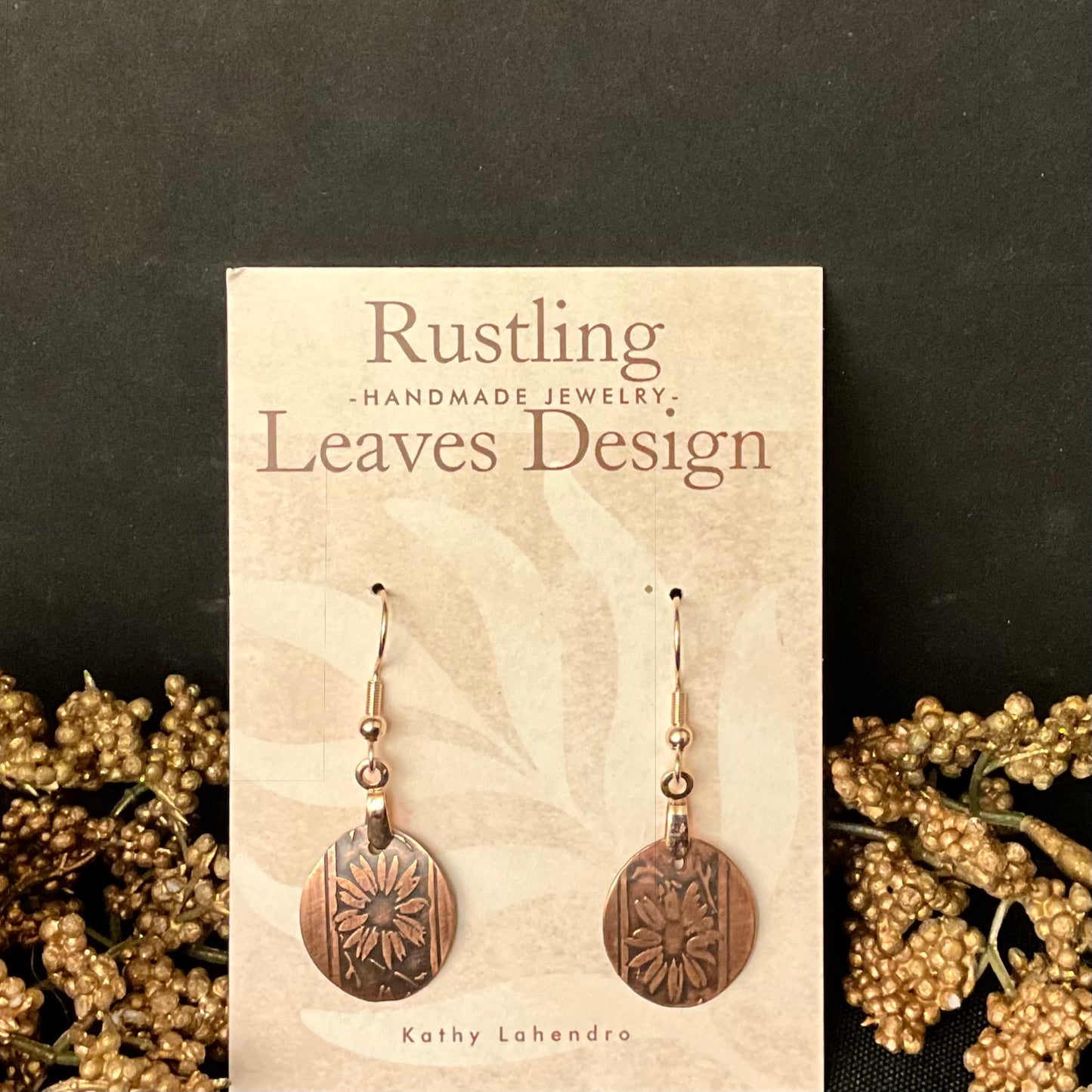 Petite Copper Disc Earrings with Sunflower Design